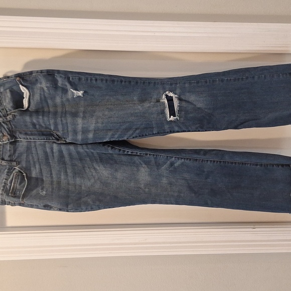 Judy Blue Dark Wash Distressed‎ Bootcut Fit Midrise Jeans Sz 14W Flare Stretch - Picture 3 of 9